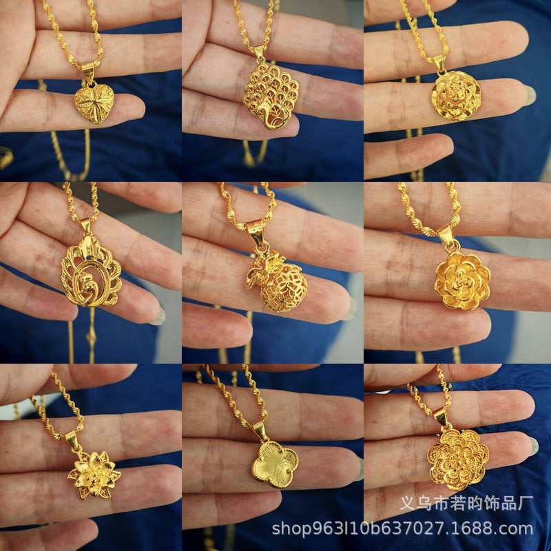 قلادة نسائية من الذهب الرملي الفيتنامي المزيف مجموعة أزياء نسائية قلادة قلب الخوخ المجوفة - Image 2